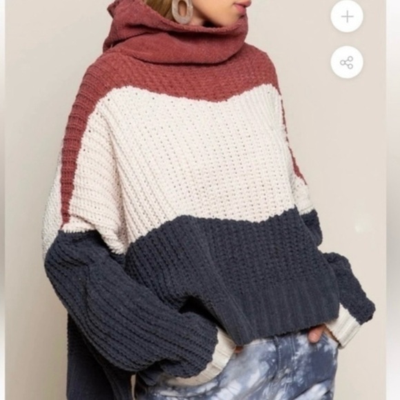 POL Oversized Chenille Chunky Knit Color Block Turtleneck Sweater Size Medium - Picture 5 of 10